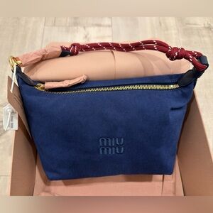 Miu Miu Gabardine Pouch Navy Blue with Gold Accents
